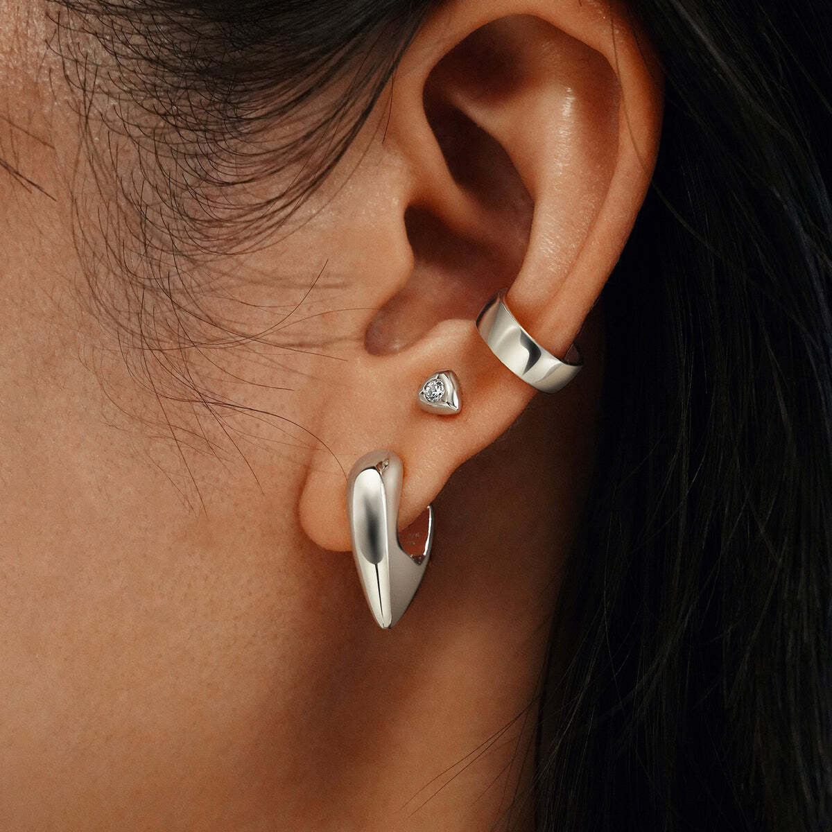 Silver Sparkling Shield Stud Earrings