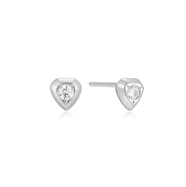 Closeup photo of Silver Sparkling Shield Stud Earrings