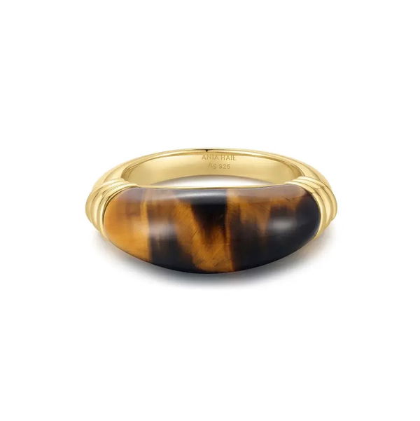 Closeup photo of Gold Tiger Eye Statement Ring