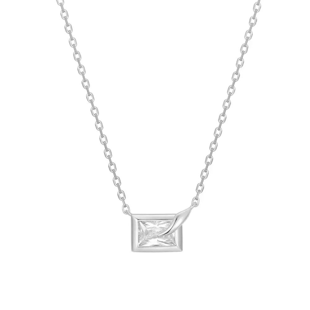 Silver Sparkling Bezel-Set Cube Necklace