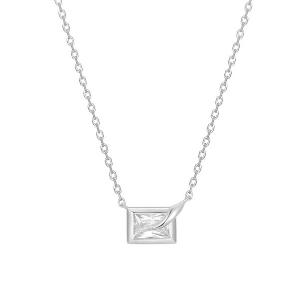Closeup photo of Silver Sparkling Bezel-Set Cube Necklace