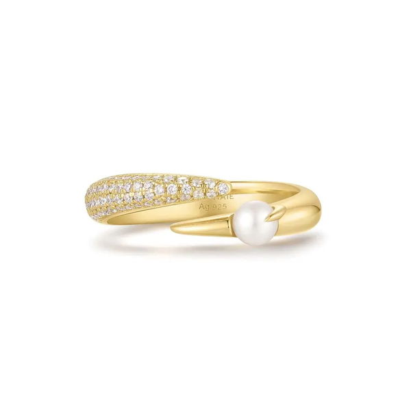 Closeup photo of Gold Sparkle Pearl Crossover Adjustable Ring