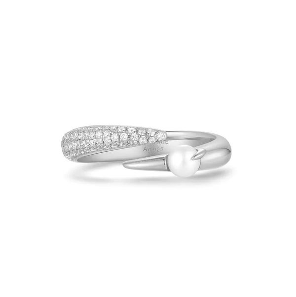 Closeup photo of Silver Sparkle Pearl Crossover Adjustable Ring