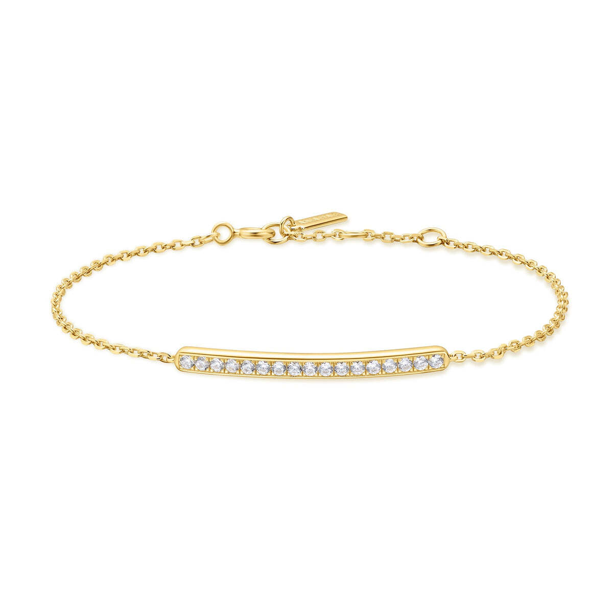 Product Description: Sophisticated and endlessly refined, Vogue Maven is here for those who believe in understated luxury. Whether it's a business meeting or a special event, this look ensures you make a lasting impression with its timeless elegance. This shiny bar bracelet, featuring a row of cubic zirconia, embodies Gold Pavé Bar Bracelet– Ania Haie US