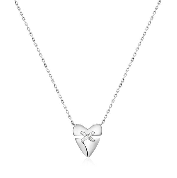 Closeup photo of Silver Heart Kiss Pavé Necklace– Ania Haie US
