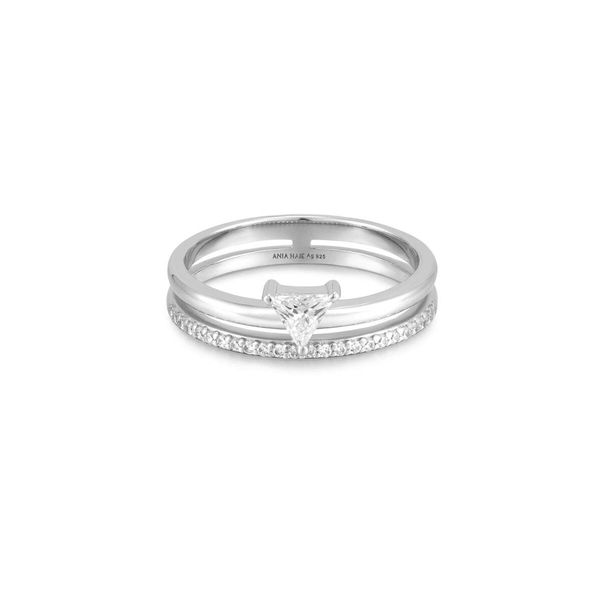 Closeup photo of Silver Double White Triangle Stacker Ring– Ania Haie US