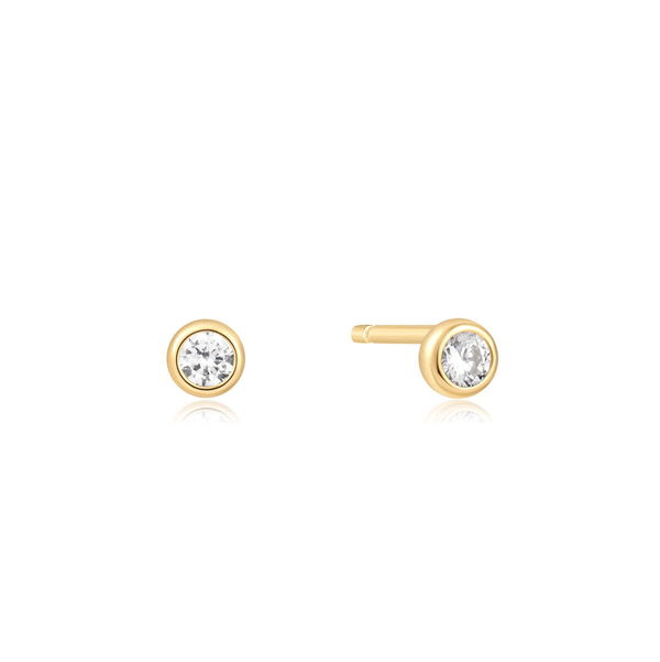 Closeup photo of Gold Solitaire Cubic Zirconia Studs– Ania Haie US