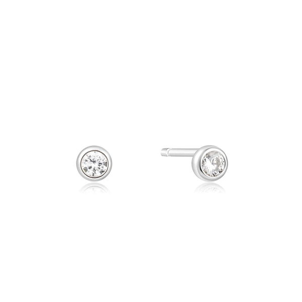 Closeup photo of Silver Solitaire Cubic Zirconia Studs– Ania Haie US