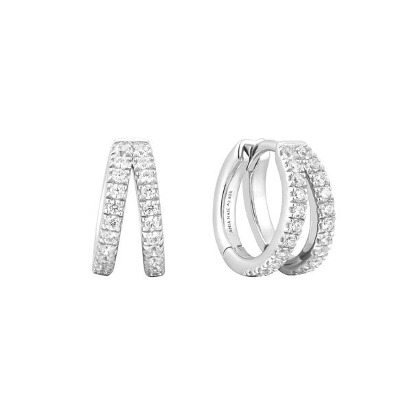 Closeup photo of Silver Double Pavé Huggies– Ania Haie US