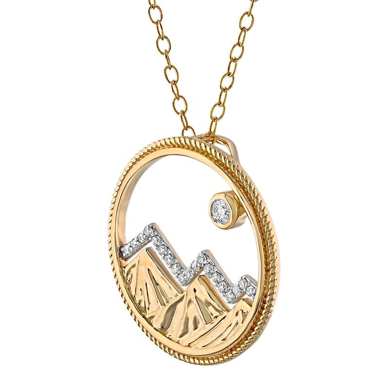 14KY Pave Diamond .10 Peaks on Mountain Circle Pendant 14KY Pave Diamond .10 Peaks on Mountain Circle Pendant