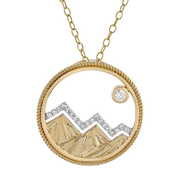 Closeup photo of 14KY Pave Diamond .10 Peaks on Mountain Circle Pendant