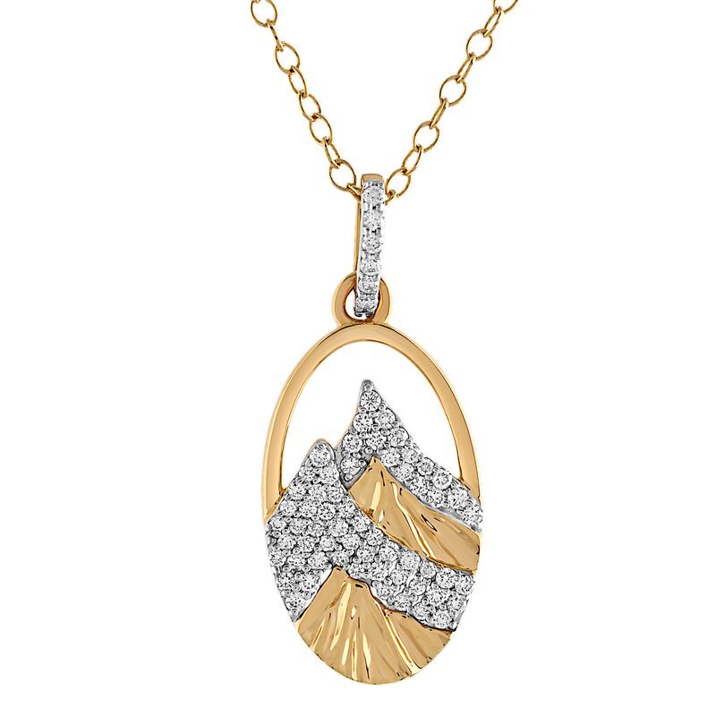 14KY Pave Diamond .25 Mountain Oval Pendant