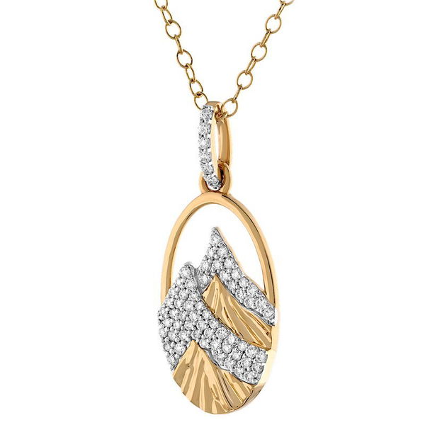 Closeup photo of 14KY Pave Diamond .25 Mountain Oval Pendant