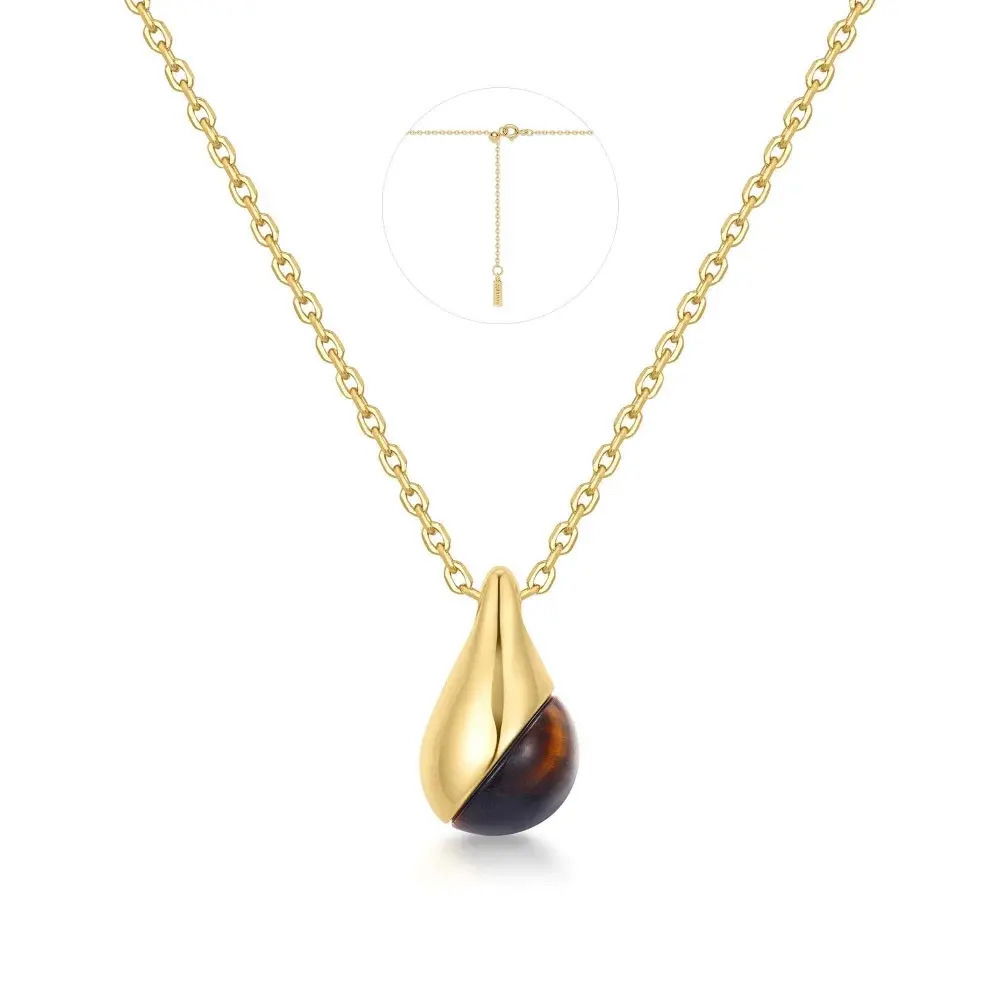 Gold Tiger Eye Droplet Pendant Necklace