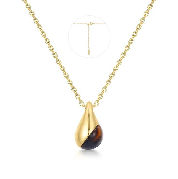 Closeup photo of Gold Tiger Eye Droplet Pendant Necklace