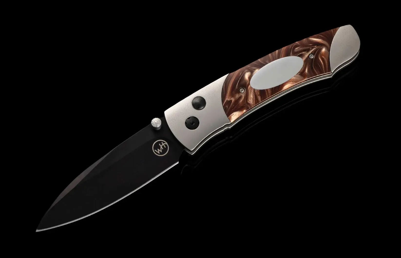Titanium pocketknife with compressed brown acrylic resin and stainless blade