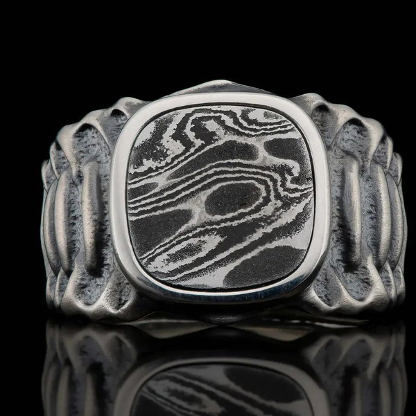 Closeup photo of Echelon Damascus Inlay Ring
