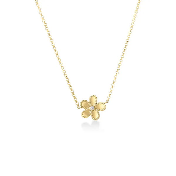 Closeup photo of JASMINE DIAMOND AND POLISHED FINISH SMALL FLOWER NECKLACE