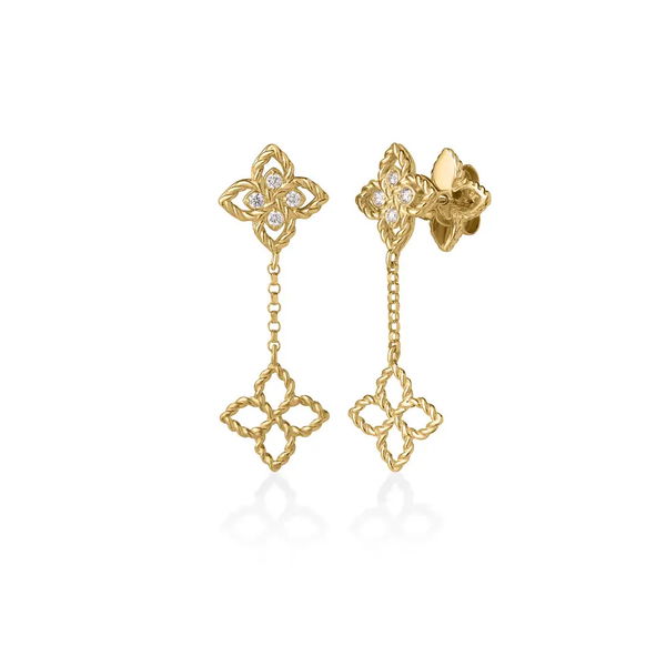 Closeup photo of PRINCIPESSA TINY DIAMOND FLOWER DANGLE EARRINGS