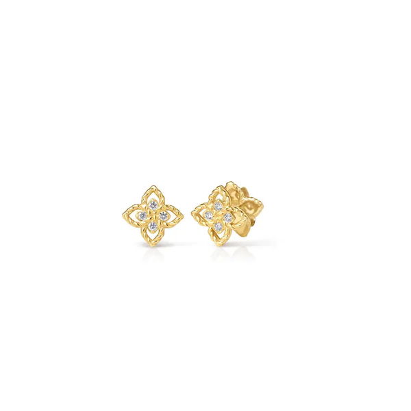Closeup photo of PRINCIPESSA PETITE DIAMOND FLOWER STUD EARRINGS