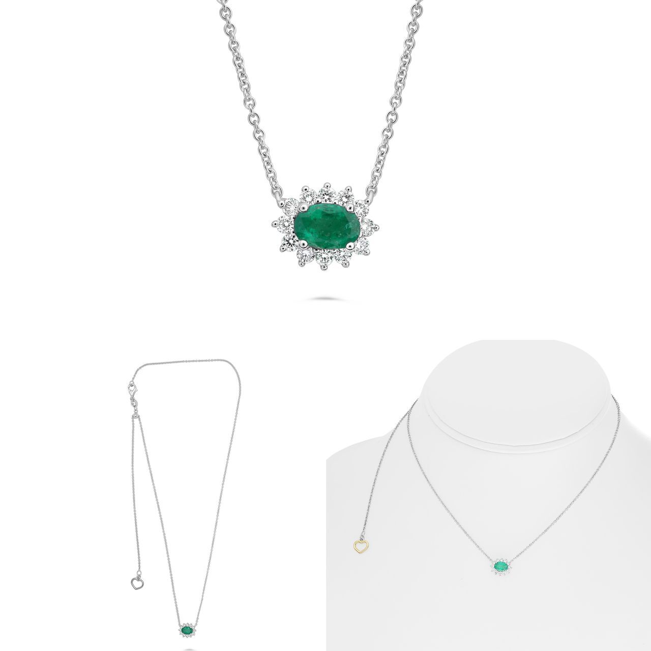 18kw .20ct Diamond .40ct Emerald Necklace
