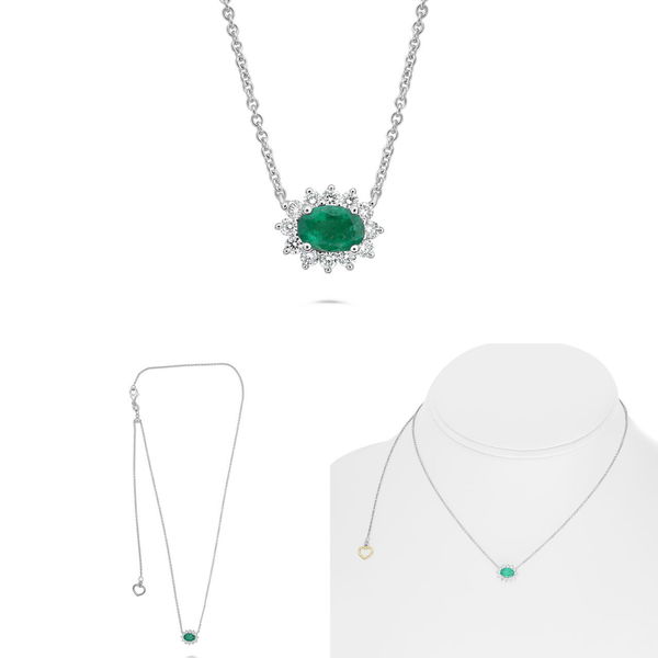 Closeup photo of 18kw .20ct Diamond .40ct Emerald Necklace