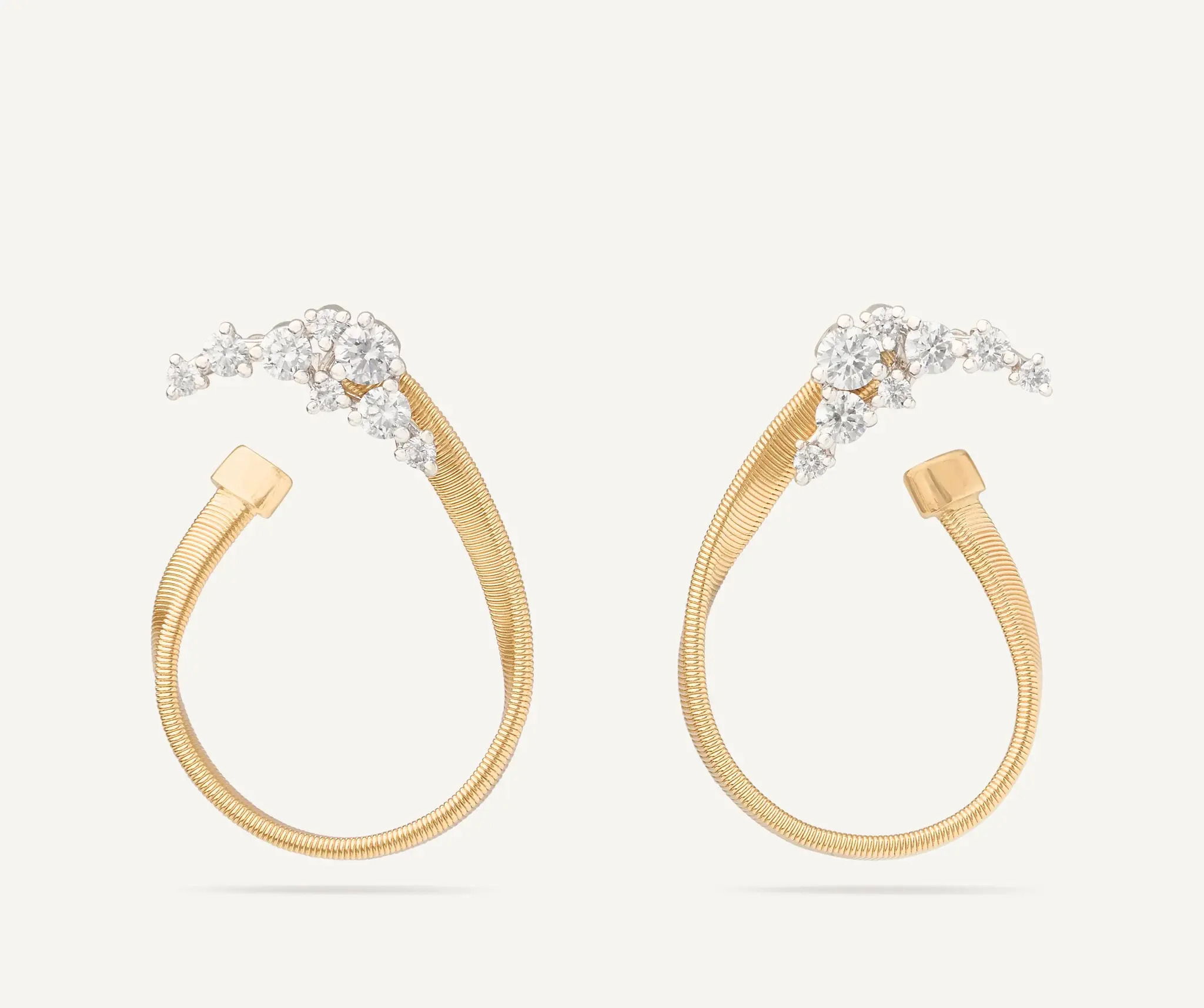 18K Yellow Gold Open Hoop Thin Earrings with Diamond Clusters .55CT