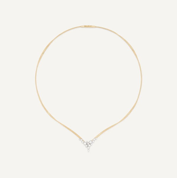 Closeup photo of 18K Yellow Gold Necklace with Diamond V-Cluster 1.12CT