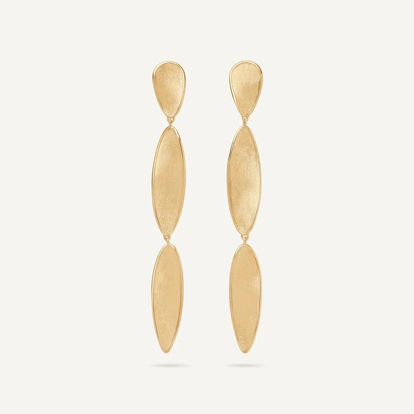 Closeup photo of 18K Yellow Gold Triple Drop Earrings