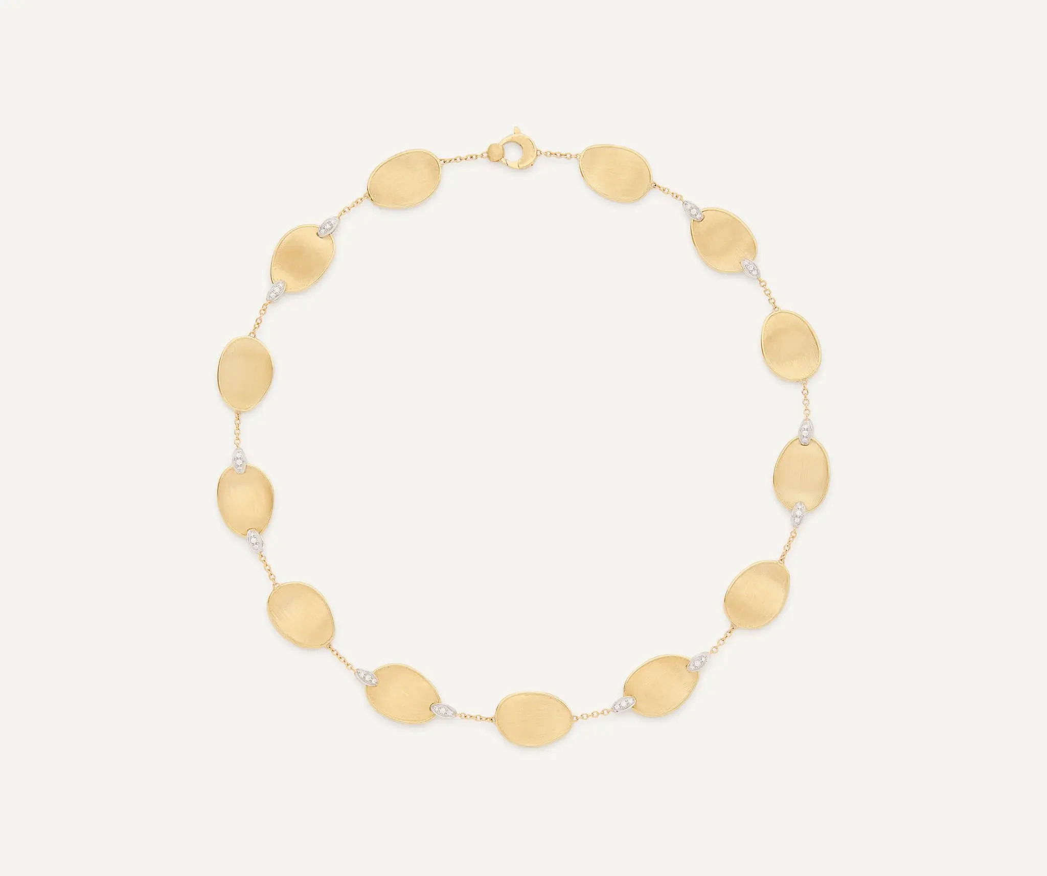 18K Yellow Gold Petal Single Strand Necklace with Diamond Accents .43CT