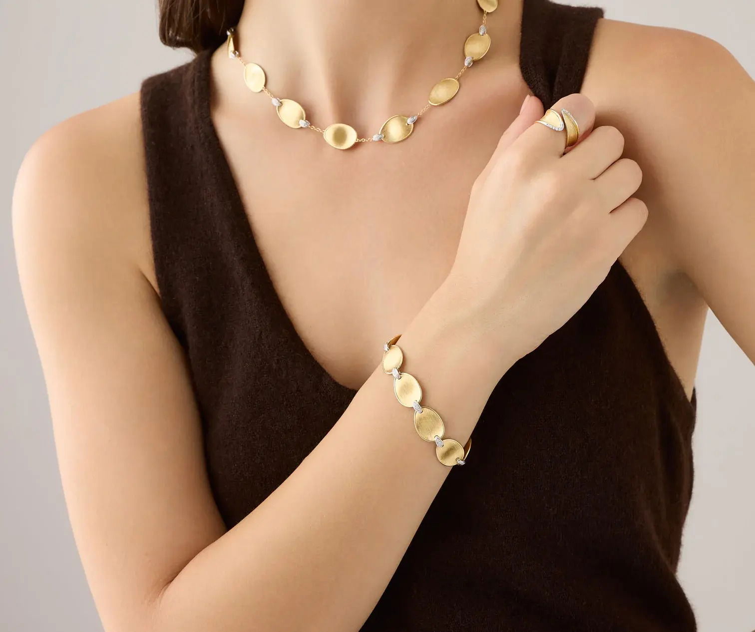 18K Yellow Gold Wrap Ring with Diamond Pavé, Slim Profile .05CT