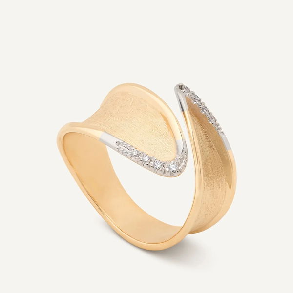 Closeup photo of 18K Yellow Gold Wrap Ring with Diamond Pavé, Slim Profile .05CT