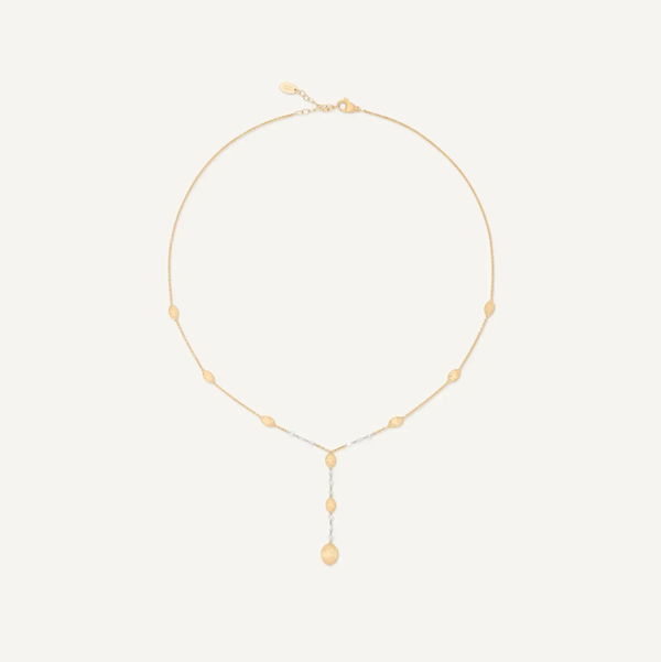 Closeup photo of 18K Yellow Gold Beaded Lariat Necklace with Diamonds .57CT