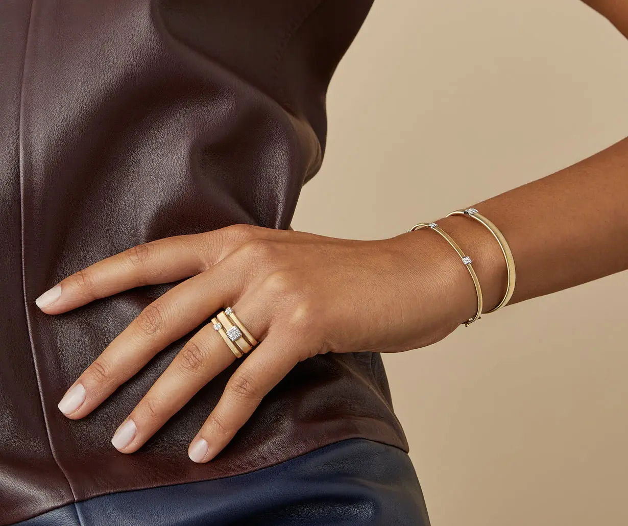 18K Yellow Gold Stackable Bracelet with Diamonds, Small .08CT