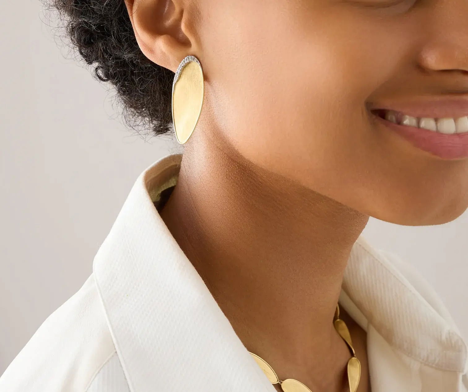 18K Yellow Gold Medium Statement Stud Earrings with Diamond Pavé .23CT