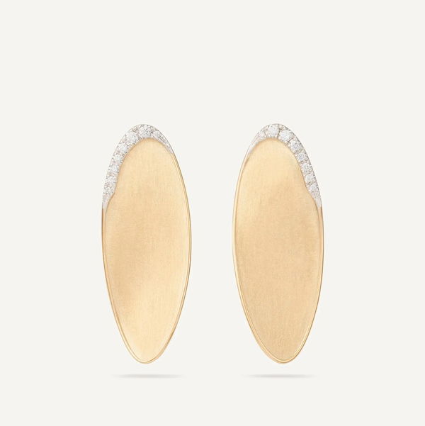 Closeup photo of 18K Yellow Gold Medium Statement Stud Earrings with Diamond Pavé .23CT
