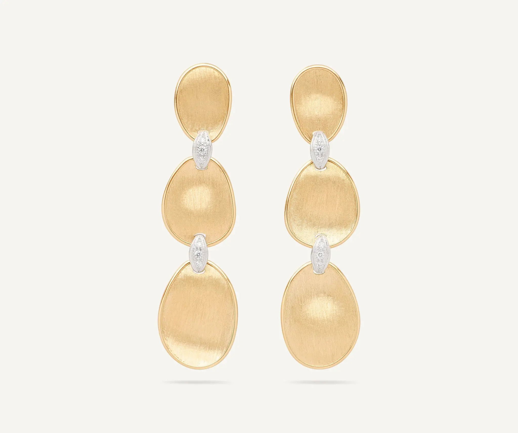 18K Yellow Gold Three-Drop Earrings with Diamond Accents .07 CT