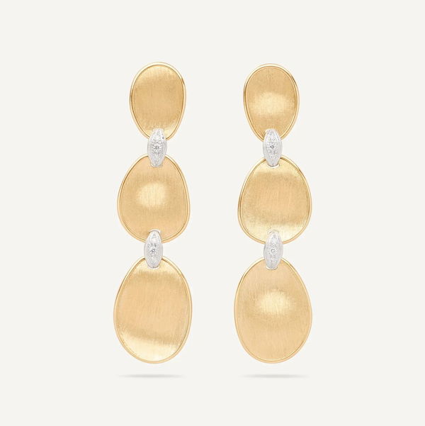 Closeup photo of 18K Yellow Gold Three-Drop Earrings with Diamond Accents .07 CT