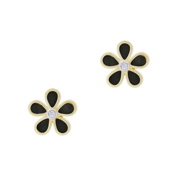 Closeup photo of City Onyx Petal Stud Earrings