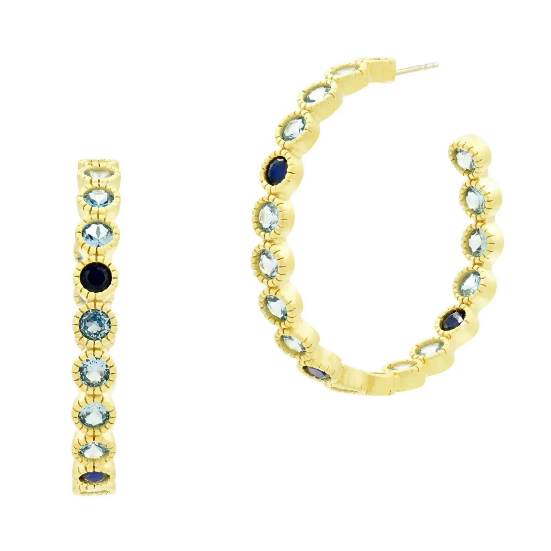 Imperial Blue Bezel Set Hoop Earrings