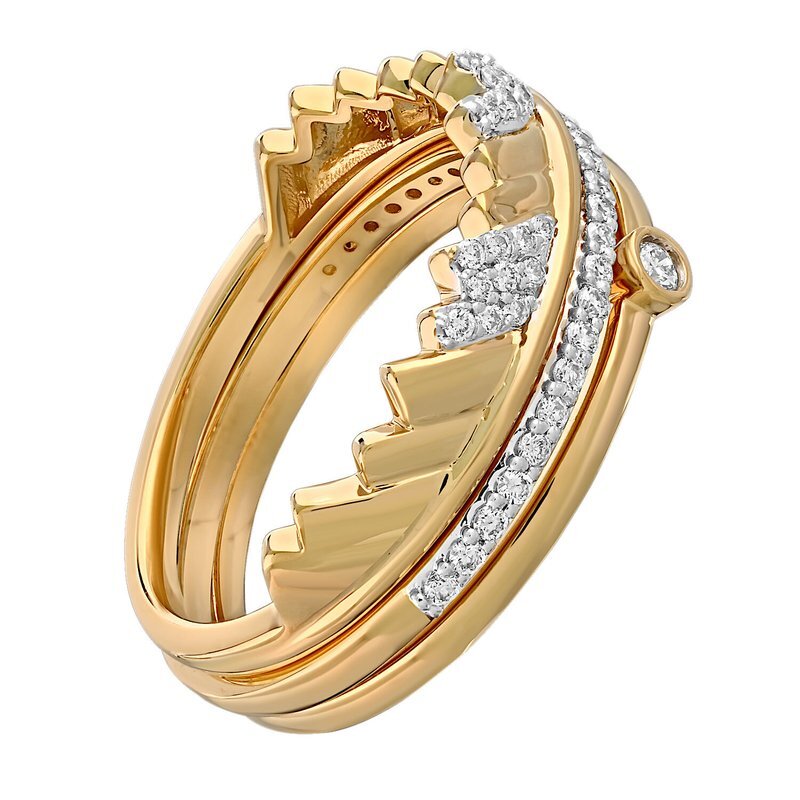 Diamond Peak™ 14K Yellow Gold Ring 3 Pieces Textured Mountains with Bezel Set Center Diamond 0.24 Ctw