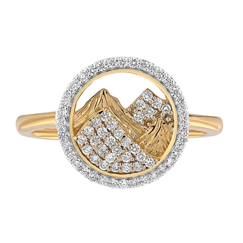 Diamond Peak™ 14K Yellow Gold Ring Ring: 14KY Pave & Carved Mountains in Round Frame 65 Rd. 1/4 Ctw Diamond 0.26 Ctw