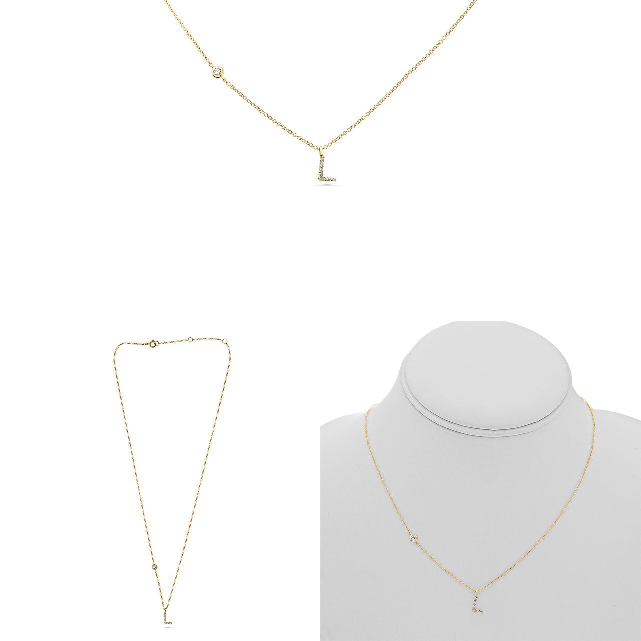 14ky L Initial .08ct Diamond Necklace