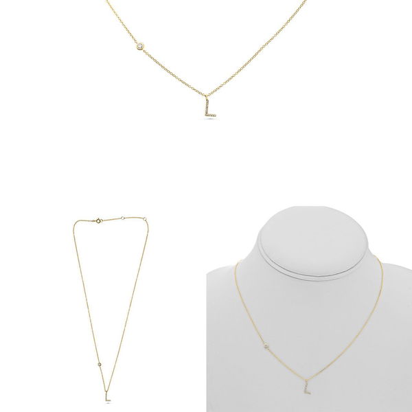 Closeup photo of 14ky L Initial .08ct Diamond Necklace