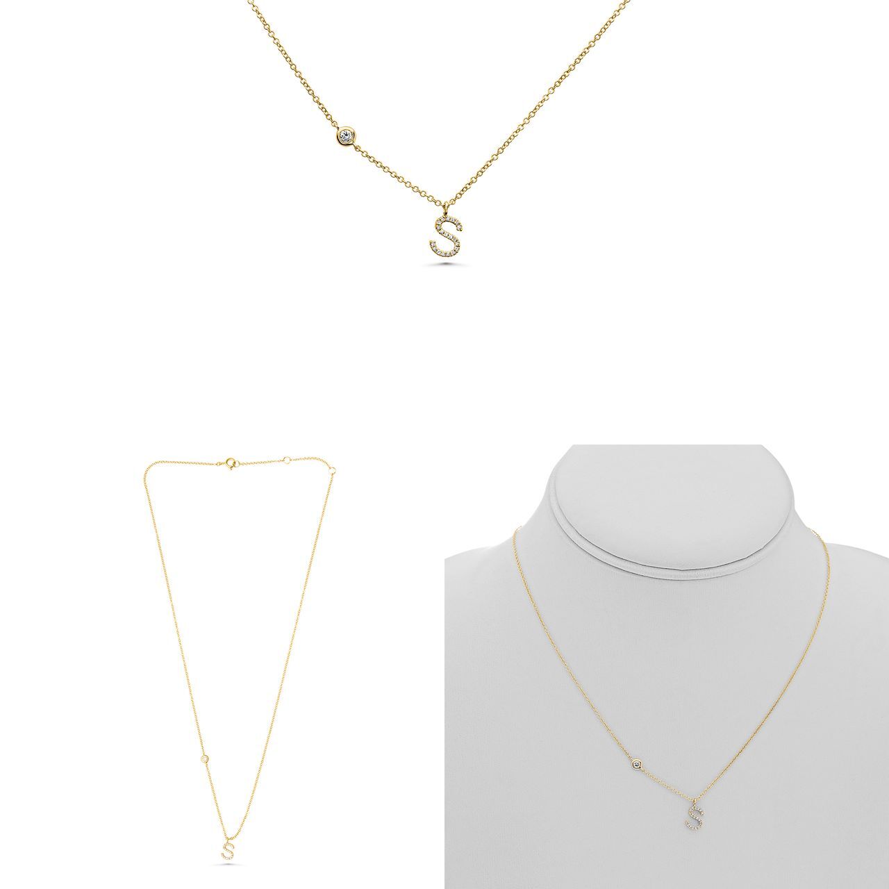 14ky S Initial .08ct Diamond Necklace