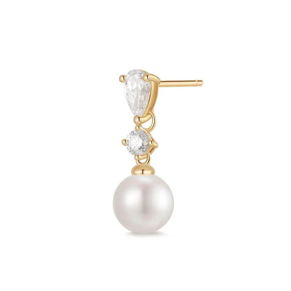 Closeup photo of MAISON | Pearl and Lab Grown Diamond Dangling Single Stud Earring .30CT