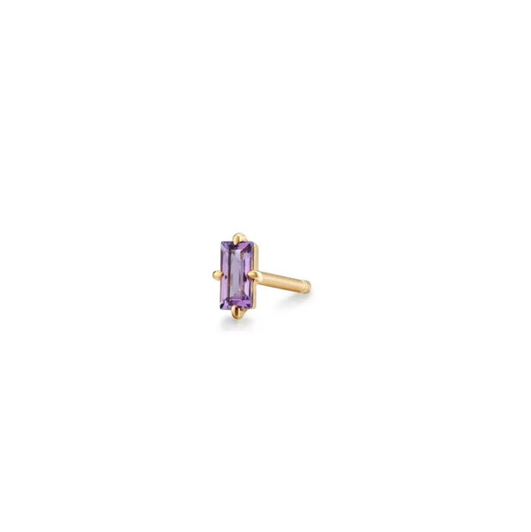 Closeup photo of VIOLET | Amethyst Baguette Single Stud Earring