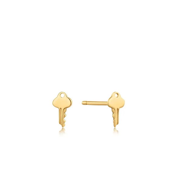 Closeup photo of 14K Gold Key Stud Earrings