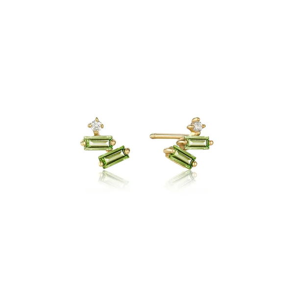 Closeup photo of 14K Gold Tourmaline and White Sapphire Stud Earrings