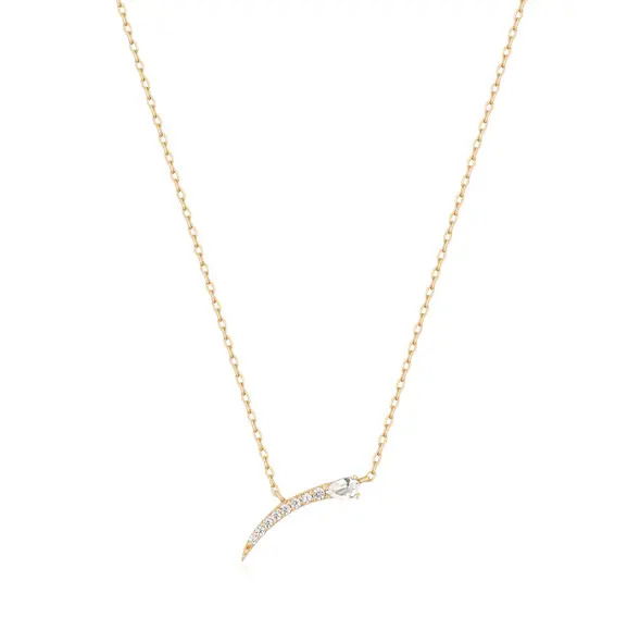 Closeup photo of 14kt Gold White Sapphire Bar Pendant Necklace